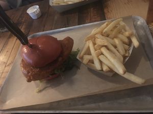 Buffalo cauliflower burger & fries  at Doghouse  in Glasgow