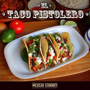 Very rare and special creation :

El taco pistolero ( only served in special occasion) 

Delicious combination of flavors with the top ingredients from the French vegan producers !

Like the Facebook page to know when it is going to be served ! at The Mexican Standoff - Pop-up in Paris