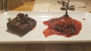 brownie and tomato tree fruit dessert at Appetit Bio in Medellin