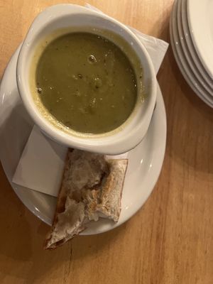 Split pea soup & some delicious rosemary bread   at Baba Louie's Sourdough Pizza in Great Barrington