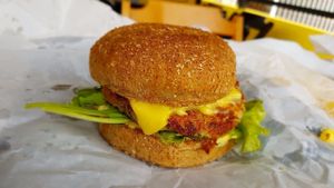 Quinoa Burger with vegan cheese at SEO BROCOLIS at Seo Brócolis in Campinas