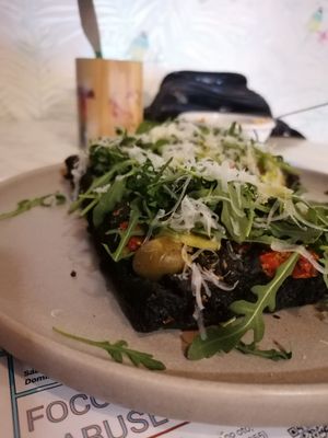 Coal focaccia! I asked for vegan parmesan. at TS  A Casa in Santiago De Compostela