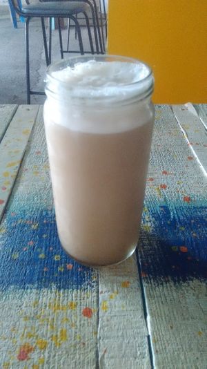 Cafe helado con leche de soja.  at Moots in Puerto Escondido