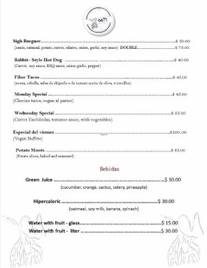 Menú at Moots in Puerto Escondido