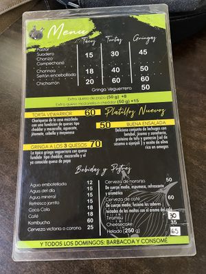 Menu at VEGuerrero in Mexico City