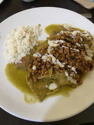 Chilaquiles verde #Veganuary at VEGuerrero in Mexico City