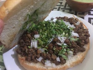 Suadero torta... 25 pesos... MUY DELICIOSO  at VEGuerrero in Mexico City