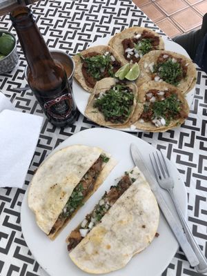 A gringa and tacos de pastor, sudadero, y chicharrón.  at VEGuerrero in Mexico City