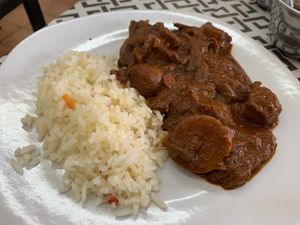 Arroz con soya con papas en pasilla.  at VEGuerrero in Mexico City