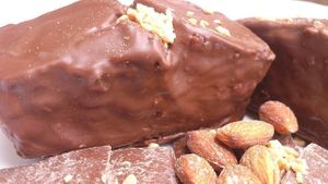 Torta Alburquerque (Alburquerque cake) Peanuts, almond and chocolate cake. Egg free.  at Alburquerque Cafe Cultural  in Villa De Leyva