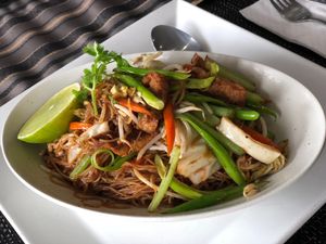 Singapore noodles ( in a soy sauce) the chef was very accommodating at Mr Soy Boy in Earlville