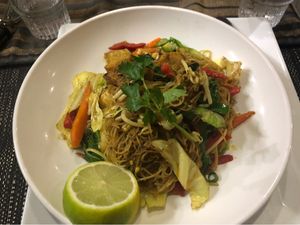 Tofu vegan Singapore noodles at Mr Soy Boy in Earlville