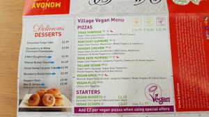 Vegan menu at Village Pizza in South West London
