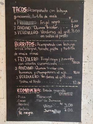 Menu. at El Veggie in Arequipa