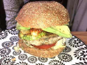 Garbanzo burger   at El Veggie in Arequipa