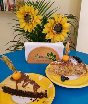 Postres veganos:
Pecado  de lúcuma y torta 3 leches de vainilla at El Veggie in Arequipa