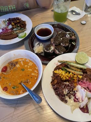 Tom yum, sushi rolls at Mox in Moscow