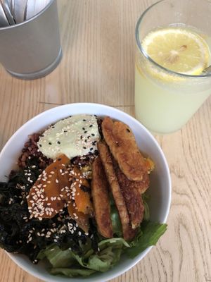 Poke bowl and lemonade  at Mox in Moscow