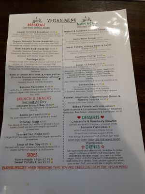 Vegan menu at The Old School Tea Room in Skipton