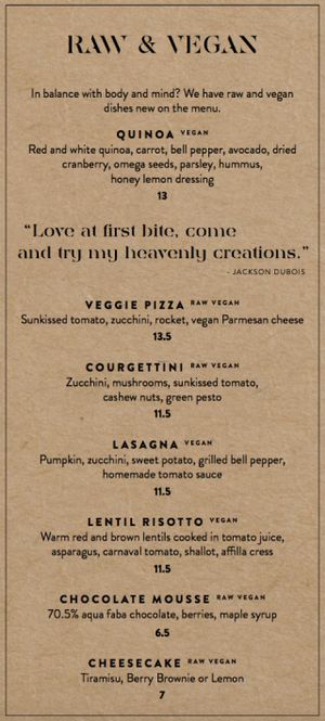 (partly raw) Vegan menu at Jackson Dubois in Amsterdam