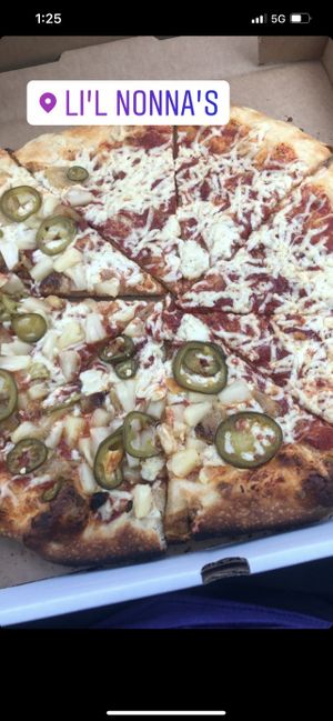Half cheese, half pineapple and jalapeño   at Li'l Nonna's in Austin