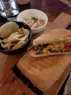 Pink hummus Panini at Lazy Cats  in Ubud