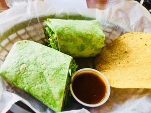 Cold vege wrap.  Lots of verges and humus. Impossible to eat both at one time.   Best to split with a friend.  at Casa Maya in St Augustine