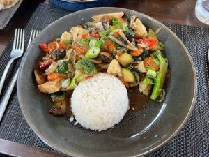 Spicy Basil stir fry (gf)  at Thai Imperial in Latrobe