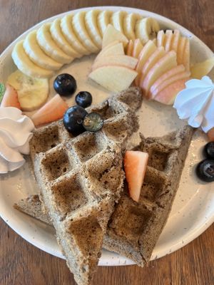 Vegan waffles with fruit   at Steps in Bangkok