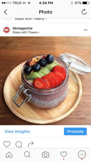 Chai and acai layered jar with fresh fruit  at Steps in Bangkok