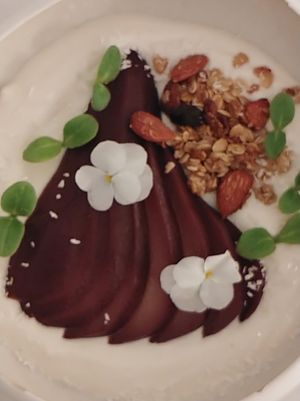 Dessert pear in yogurt (looks nice but rather dull) at L'Abattoir Vegetal - Guisarde in Paris