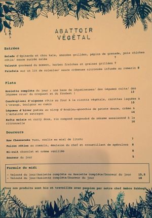 Menu at L'Abattoir Vegetal - Guisarde in Paris