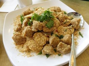 fried cereal with mock chicken and arrowhead at ThaiPan Restaurant in East Singapore