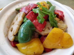 Lotus roots, capsicum, corn at ThaiPan Restaurant in East Singapore