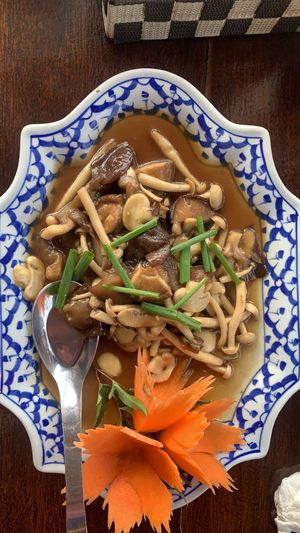 Fried mixed mushroom with soy sauce at Spinach in Khao Lak