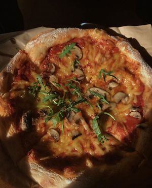 pizza with mushrooms  at Vegan Pizza Co. in Cardiff