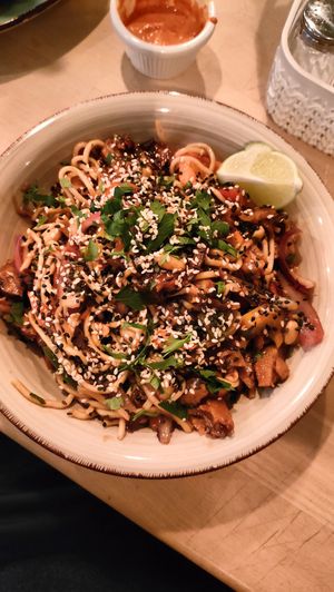 Ala chicken in teriyaki sauce with noodles at Warzywniak in Wroclaw