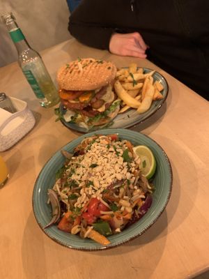 A la duck noodles and drwal burger   at Warzywniak in Wroclaw