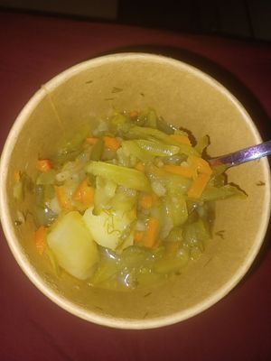 Yummy and salty soup of the day (in the middle of it,the cup was generously filled) at Warzywniak in Wroclaw