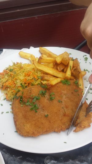 A'la schabowy, frytki, surowka at Warzywniak in Wroclaw