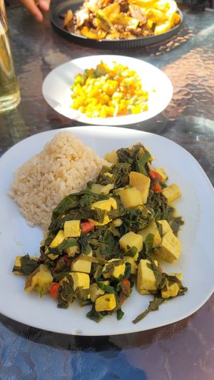 Tofu with Spinach and Rice at Omphalos in Arequipa