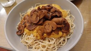 Huancaina pasta at Omphalos in Arequipa