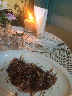  strawberry ravioli with cream Tiramisu at Nata Raw in Szczecin