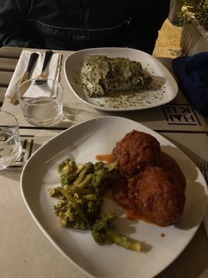 (front) stuffed artichokes, (back) gluten free smoked tofu lasagne   at Haiku in Palermo