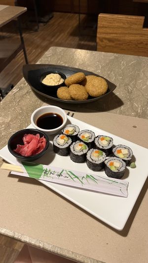 Sushi platter and falafel with hummus  at Haiku in Palermo