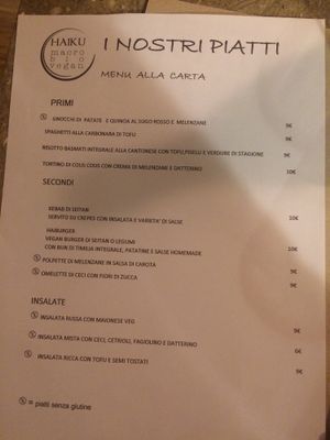 Menu at Haiku in Palermo