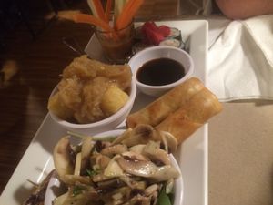 Fried spring rolls, tofu with onions, mushrooms  at Haiku in Palermo