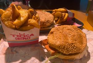 Burgers and chips 🍟   at La Trocadero in Barcelona