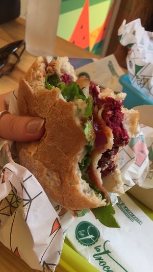 Burger w/ vegan cheese and bacon  at La Trocadero in Barcelona