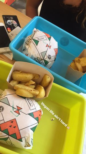 burger meal comes with fries and drink  at La Trocadero in Barcelona